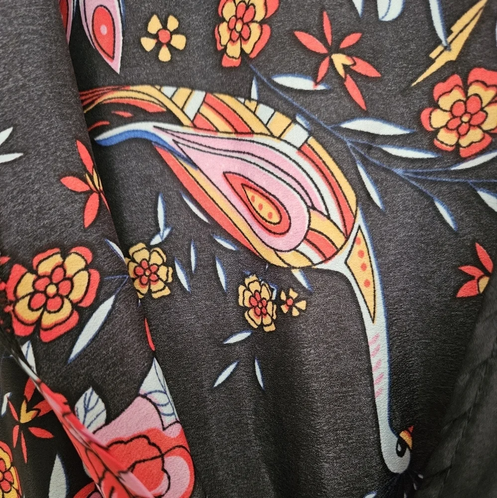 Wish V-Neck Peacock Floral Print Flare Sleeve Bohemian cotton blend Dress size S - Picture 12 of 13